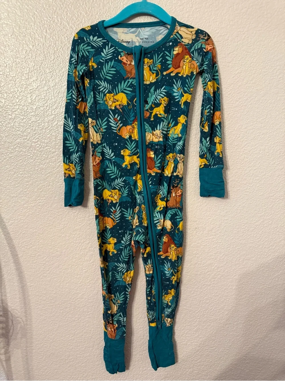 Little Sleepies Teal Lion King Allover Print One-Piece Footie Pajamas